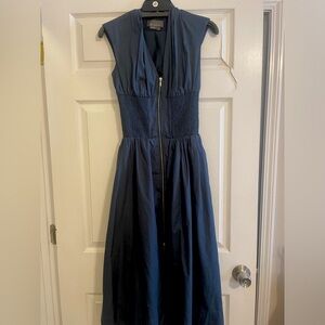 The Tommie Cap-Sleeve Smocked Front-Zip Shirt Dress